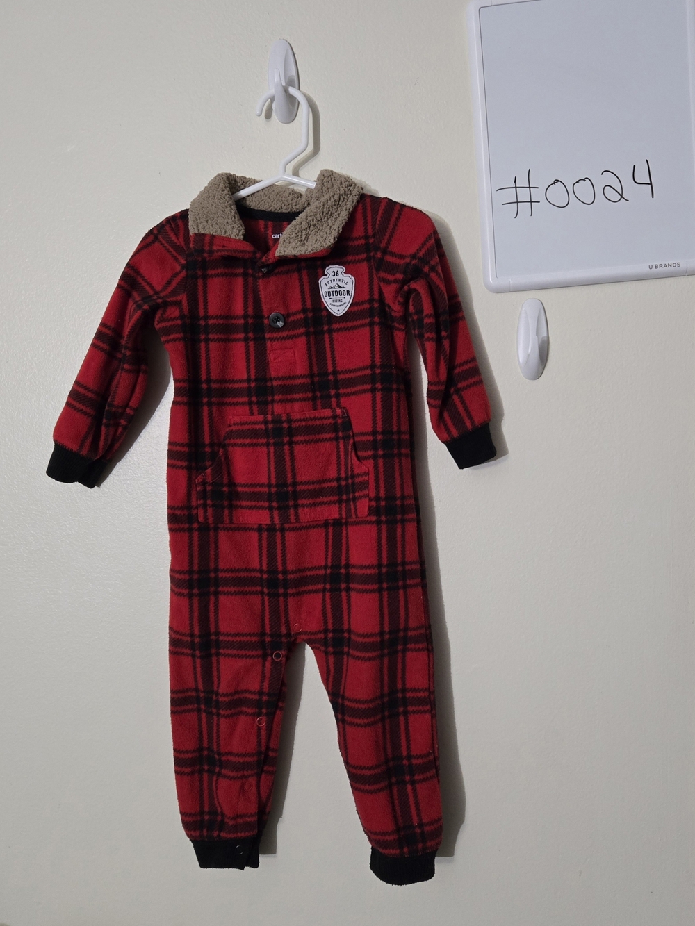 Carter's 18M Red and Black Plaid Sherpa-Collar One-Piece Bodysuit #0024